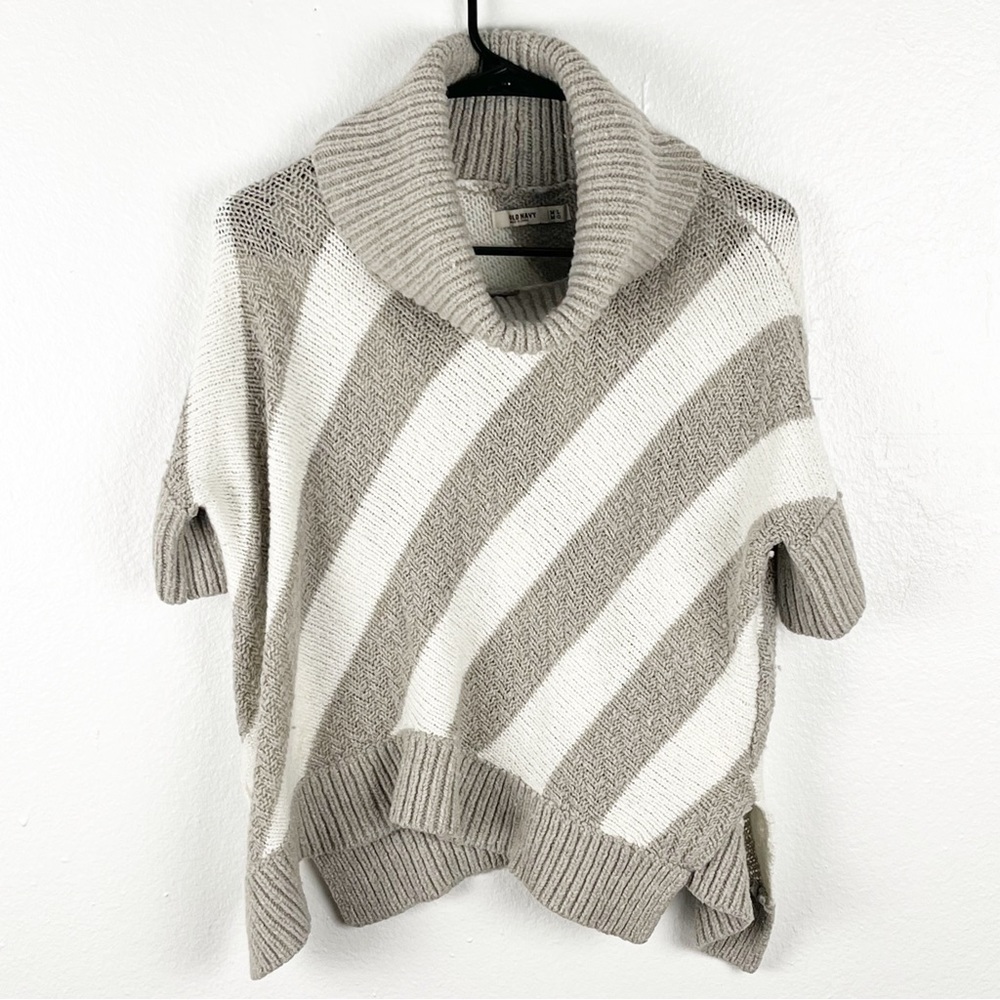 OLD NAVY Wool Blend Striped Turtleneck Short Sleeve Poncho Style Cropped Sweater